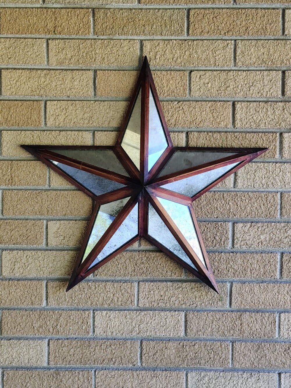 Primitive Bronze 22 Inch Metal 5 Point Mirror Star Wall Hanging